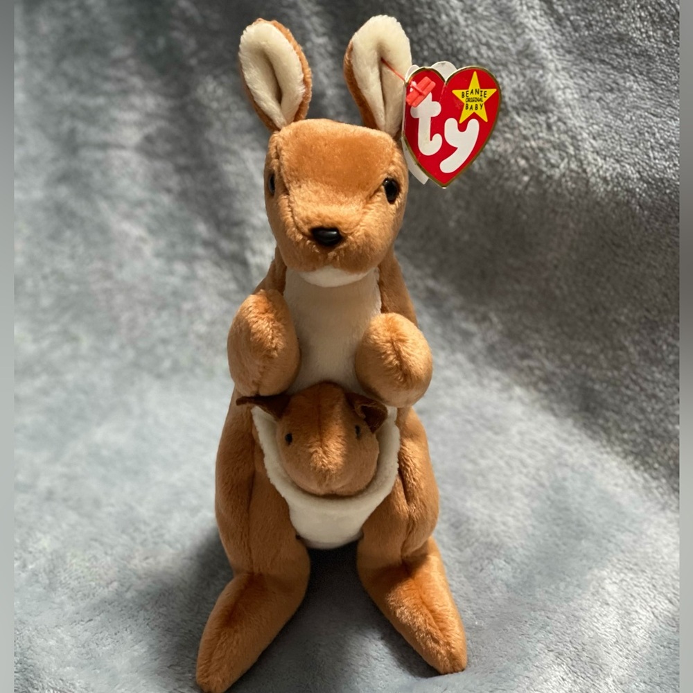 🦘 TY Beanie Baby “Pouch” the Kangaroo (1996) – Baby Joey Included!